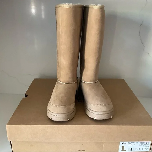 NEW IN BOX WOMENS UGG ULTIMATE TALL BRAID BOOTS SIZE 8 IN CAMEL COLOR - Picture 1 of 5